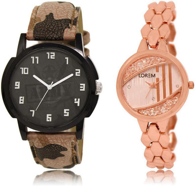 

LOREM Watch-3-222 COMBO Rose Gold & Black Round Boy's & Girl's Metal Bracelet & Leather Watch - For Men & Women