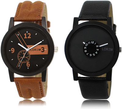 

LOREM OM-1-25 Designer Black Round Boy's Leather Watch - For Men