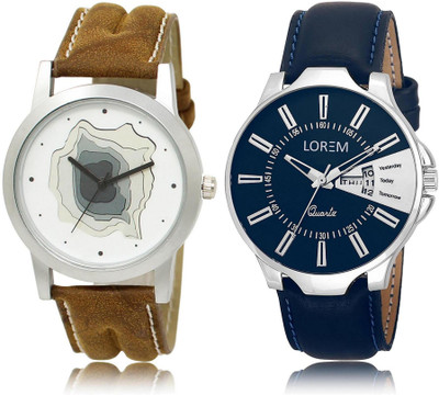 LOREM FZ-9-23 COMBO Silver & White Round Boy's Leather Watch - For Men