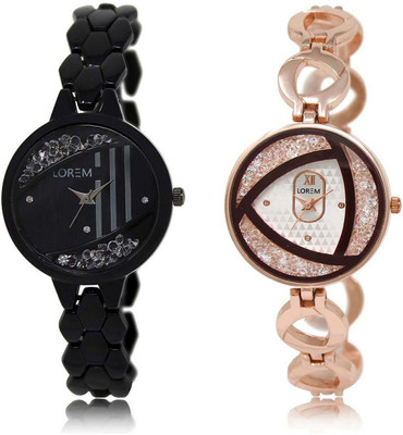 

LOREM watch221-238 Designer Silver & Black Round Girl's Metal Bracelet Watch - For Women