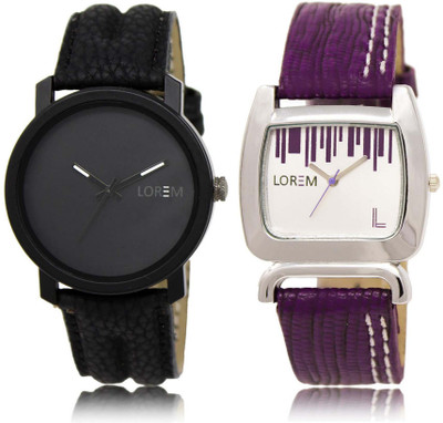 

LOREM SR-21-207 Attractive White & Black Round Boy's & Girl's Leather Watch - For Men & Women