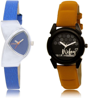 

LOREM Watch-208-235 Designer Black & Blue Round & Triangle Girl's Leather Watch - For Women