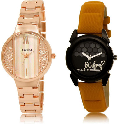 

LOREM FZ-217-235 COMBO Black & White Round Girl's Leather & Metal Bracelet Watch - For Women