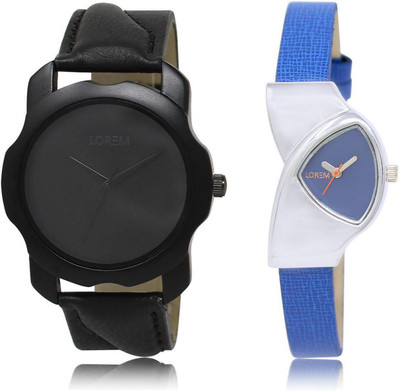

LOREM Watch-22-208 COMBO Blue & Black Triangle & Round Boy's & Girl's Leather Watch - For Men & Women
