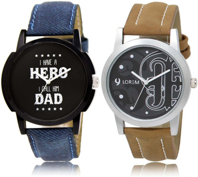 

LOREM Watch-7-14 Designer Black Round Boy's Leather Watch - For Men