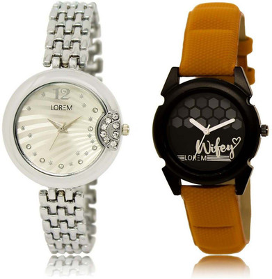 

LOREM watch227-235 Designer Black & Silver Round Girl's Leather & Metal Bracelet Watch - For Women