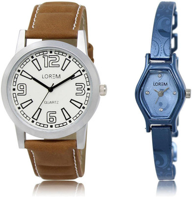 

LOREM WATCH-15-218 COMBO Blue & White Contemporary & Round Boy's & Girl's Metal Bracelet & Leather Watch - For Men & Women