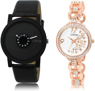 

LOREM watch-25-210 COMBO White & Black Round Boy's & Girl's Metal Bracelet & Leather Watch - For Men & Women