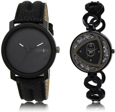 

LOREM Watch-21-237 COMBO Silver & Black Round Boy's & Girl's Metal Bracelet & Leather Watch - For Men & Women