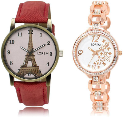

LOREM watch-210-230 COMBO White & Pink Round Girl's Metal Bracelet & Leather Watch - For Women