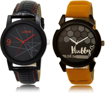 

LOREM Watch-8-32 Designer Black Round Boy's Leather Watch - For Men