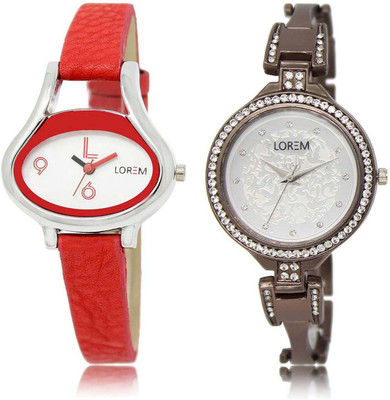 

LOREM OM-206-236 Designer Silver & White Round & Oval Girl's Metal Bracelet & Leather Watch - For Women
