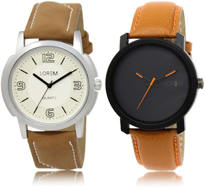 

LOREM Watch-16-20 Designer Black & White Round Boy's Leather Watch - For Men