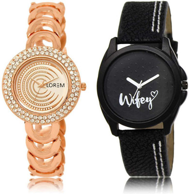 

LOREM OM-202-234 Designer Multicolor Round Girl's Leather & Metal Bracelet Watch - For Men & Women