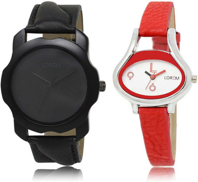 

LOREM OM-22-206 Designer White & Black Oval & Round Boy's & Girl's Leather Watch - For Men & Women