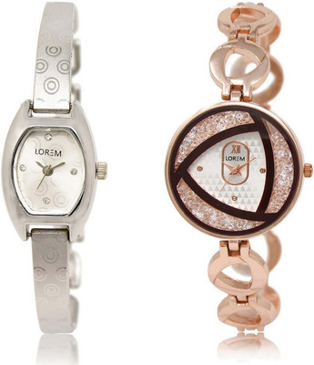 

LOREM Watch-219-238 Attractive White Round & Contemporary Girl's Metal Bracelet Watch - For Women