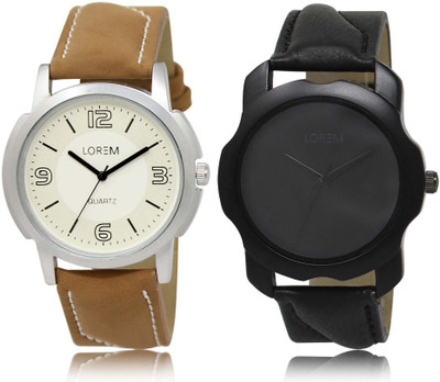 

LOREM SR-16-22 Attractive Black & White Round Boy's Leather Watch - For Men