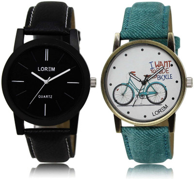 

LOREM OM-5-229 Designer White & Black Round Boy's & Girl's Leather Watch - For Men & Women