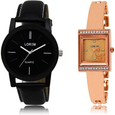 

LOREM OM-5-220 Designer Rose Gold & Black Square & Round Boy's & Girl's Metal Bracelet & Leather Watch - For Men & Women
