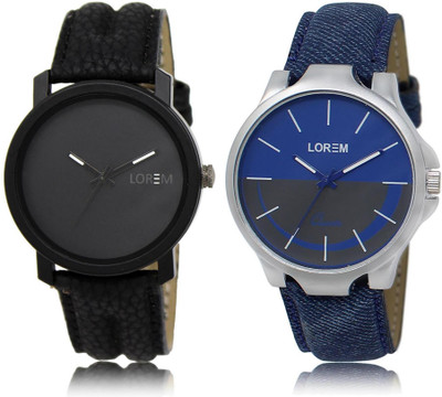 

LOREM Watch-21-24 COMBO Blue & Black Round Boy's Leather Watch - For Men