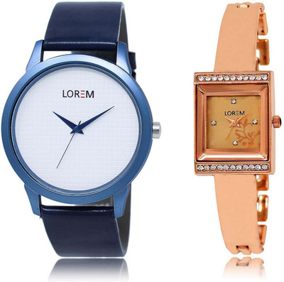 

LOREM watch-33-220 Designer Rose Gold & White Square & Round Boy's & Girl's Metal Bracelet & Leather Watch - For Men & Women