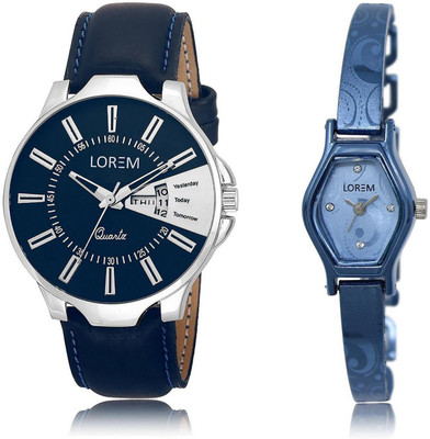 

LOREM Watch-23-218 COMBO Blue Contemporary & Round Boy's & Girl's Metal Bracelet & Leather Watch - For Men & Women