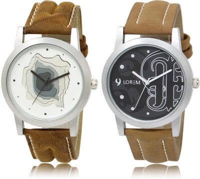

LOREM SR-9-14 Attractive Black & White Round Boy's Leather Watch - For Men