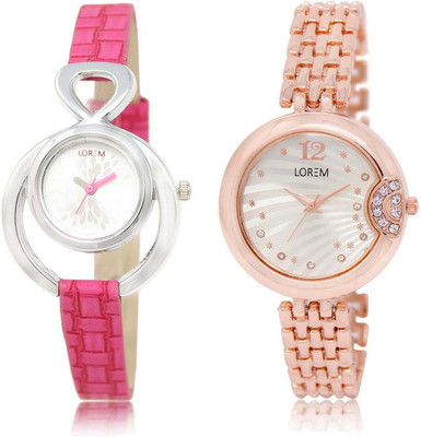 

LOREM OM-205-228 Designer White Round Girl's Metal Bracelet & Leather Watch - For Women