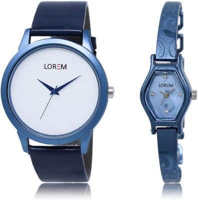 

LOREM watch-33-218 COMBO Blue & White Contemporary & Round Boy's & Girl's Metal Bracelet & Leather Watch - For Men & Women