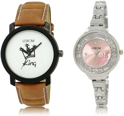 

LOREM OM-18-226 Designer Pink & White Round Boy's & Girl's Metal Bracelet & Leather Watch - For Men & Women