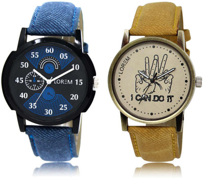 

LOREM OM-2-30 Designer Grey & Black Round Boy's Leather Watch - For Men