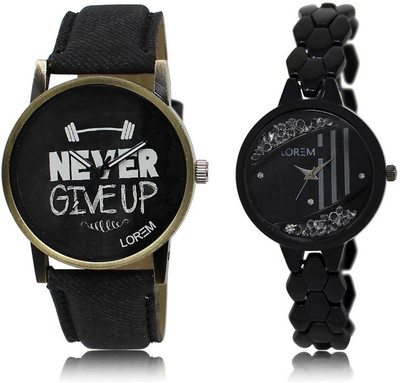 

LOREM FZ-27-221 COMBO Black Round Boy's & Girl's Metal Bracelet & Leather Watch - For Men & Women
