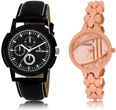 

LOREM Watch-13-222 Designer Rose Gold & Black Round Boy's & Girl's Metal Bracelet & Leather Hybrid Watch - For Men & Women