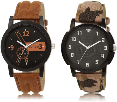 

LOREM SR-1-3 Attractive Black Round Boy's Leather Watch - For Men