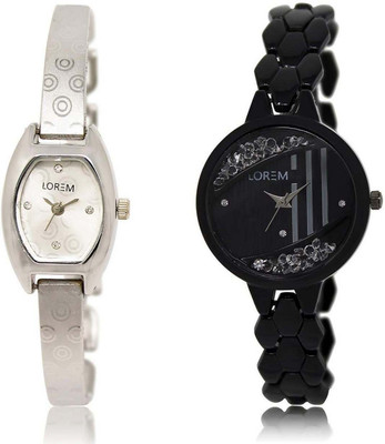 

LOREM watch219-221 Designer Black & Silver Round & Contemporary Girl's Metal Bracelet Watch - For Women