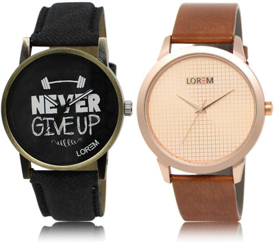 

LOREM Watch-27-34 COMBO Rose Gold & Black Round Boy's Leather Watch - For Men