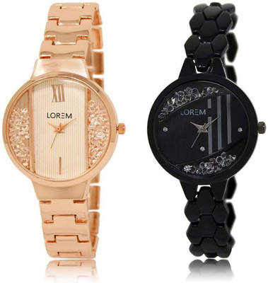 

LOREM SR-217-221 Attractive Black & White Round Girl's Metal Bracelet Watch - For Women