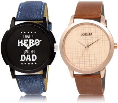 

LOREM SR-7-34 Attractive Rose Gold & Black Round Boy's Leather Watch - For Men