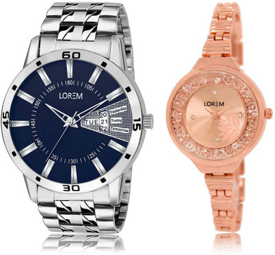 

LOREM OM-102-225 Designer Rose Gold & Blue Round Boy's & Girl's Metal Bracelet Watch - For Men & Women