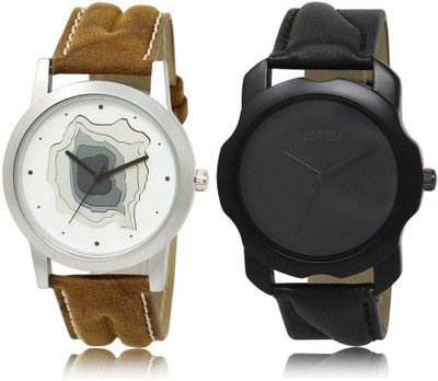 

LOREM SR-9-22 Attractive Black & White Round Boy's Leather Watch - For Men