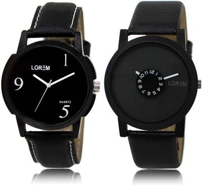 

LOREM OM-6-25 Designer Black Round Boy's Leather Watch - For Men