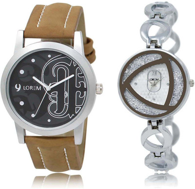 

LOREM SR-14-240 Attractive Silver & Black Round Boy's & Girl's Metal Bracelet & Leather Watch - For Men & Women