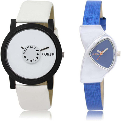 

LOREM watch-26-208 Designer Blue & White Triangle & Round Boy's & Girl's Leather Watch - For Men & Women