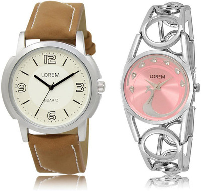 

LOREM FZ-16-233 COMBO Pink & White Round Boy's & Girl's Metal Bracelet & Leather Watch - For Men & Women