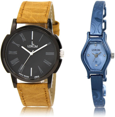 

LOREM FZ-19-218 COMBO Blue & Black Contemporary & Round Boy's & Girl's Metal Bracelet & Leather Watch - For Men & Women