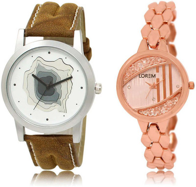 

LOREM WATCH-9-222 Designer Rose Gold & White Round Boy's & Girl's Metal Bracelet & Leather Watch - For Men & Women