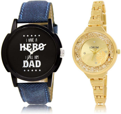 

LOREM OM-7-224 Designer Gold & Black Round Boy's & Girl's Metal Bracelet & Leather Watch - For Men & Women