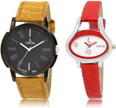 

LOREM SR-19-206 Attractive White & Black Oval & Round Boy's & Girl's Leather Watch - For Men & Women