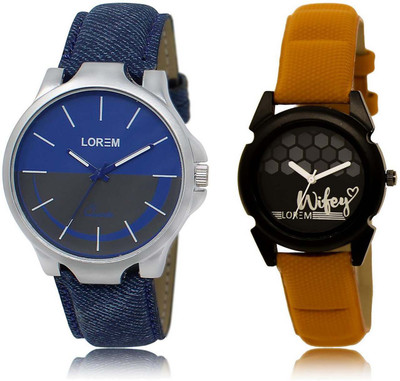 LOREM OM-24-235 Designer Black & Blue Round Boy's & Girl's Leather Watch - For Men & Women