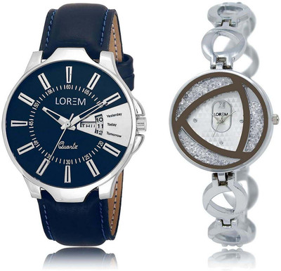

LOREM watch-23-240 Designer Silver & Blue Round Boy's & Girl's Metal Bracelet & Leather Watch - For Men & Women
